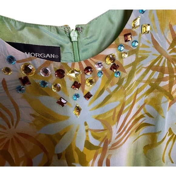 Donna Morgan Green Palms Sheath Dress Sheer Jeweled Silk Sleeveless Mob Wife 8 - Picture 12 of 16